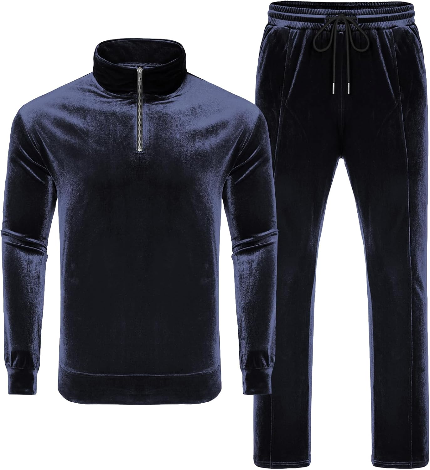 LecGee Men's 2 Piece Long Sleeve Tracksuit Velvet Quarter Zip Shirt Elastic Pant Velour Fall Casual Outfit Sweatsuit Set - Image 6
