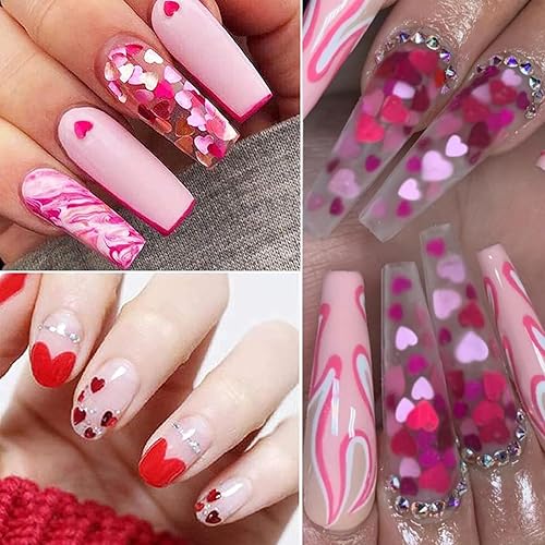 Miniatura 4 de Calcomanías holográficas 3D para arte de uñas con purpurina en forma de corazón, para el Día de San Valentín, diseño de uñas con purpurina para