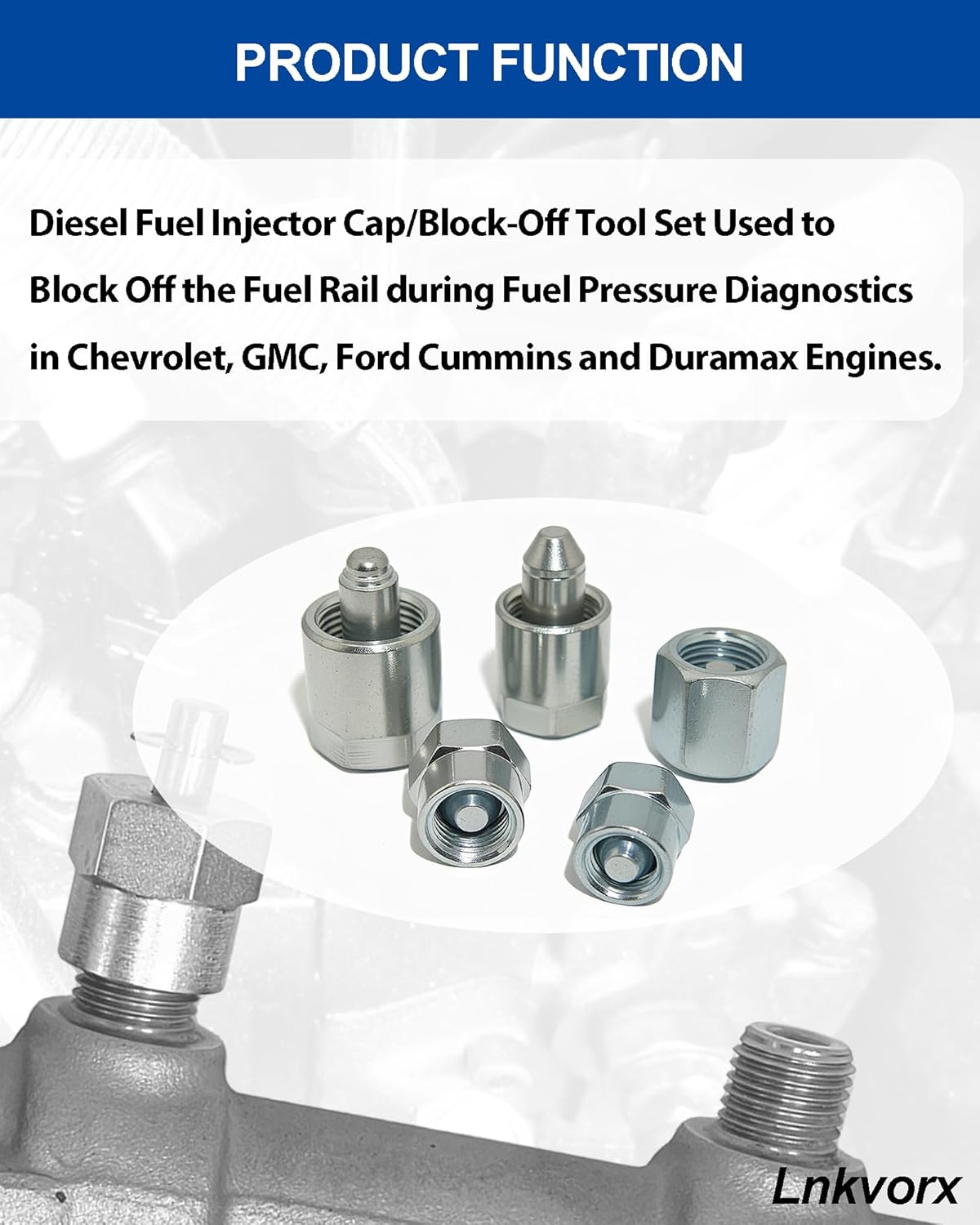 20MM Diesel Common Rail Fuel Injectors - 4pcs M20 Block-off Fuel Rail Caps Set Fits for Cummins 2003-2022|Duramax 2001-2022|Ford 2008-2022 Engine Fuel Pressure Diagnostics