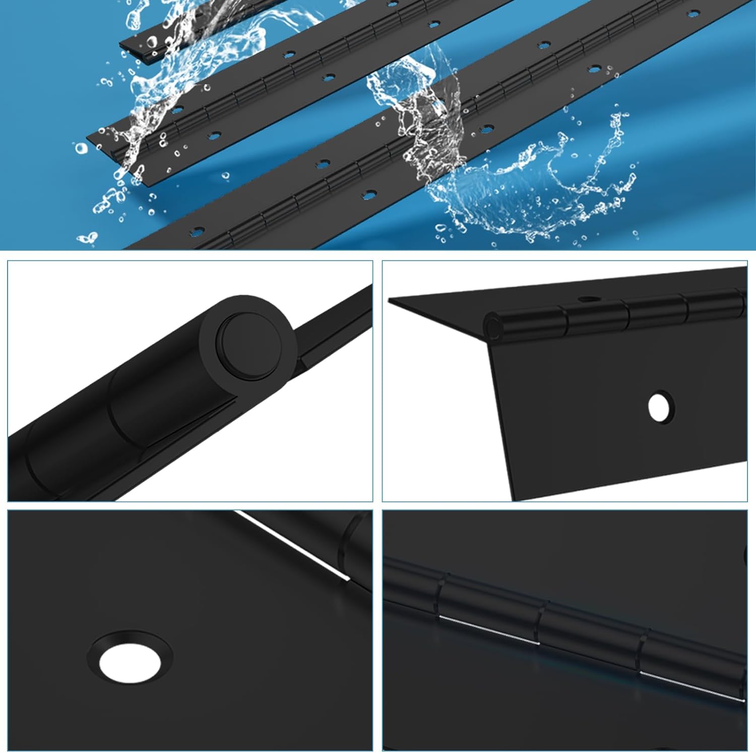 EPHECH Black Piano Hinges 20Inch, 2PCS Heavy Duty Stainless Steel Continuous & Piano Hinge with Hole, 0.047" Thickness/1.2" Open Width Folding Cabinet Door Butt Hinge
