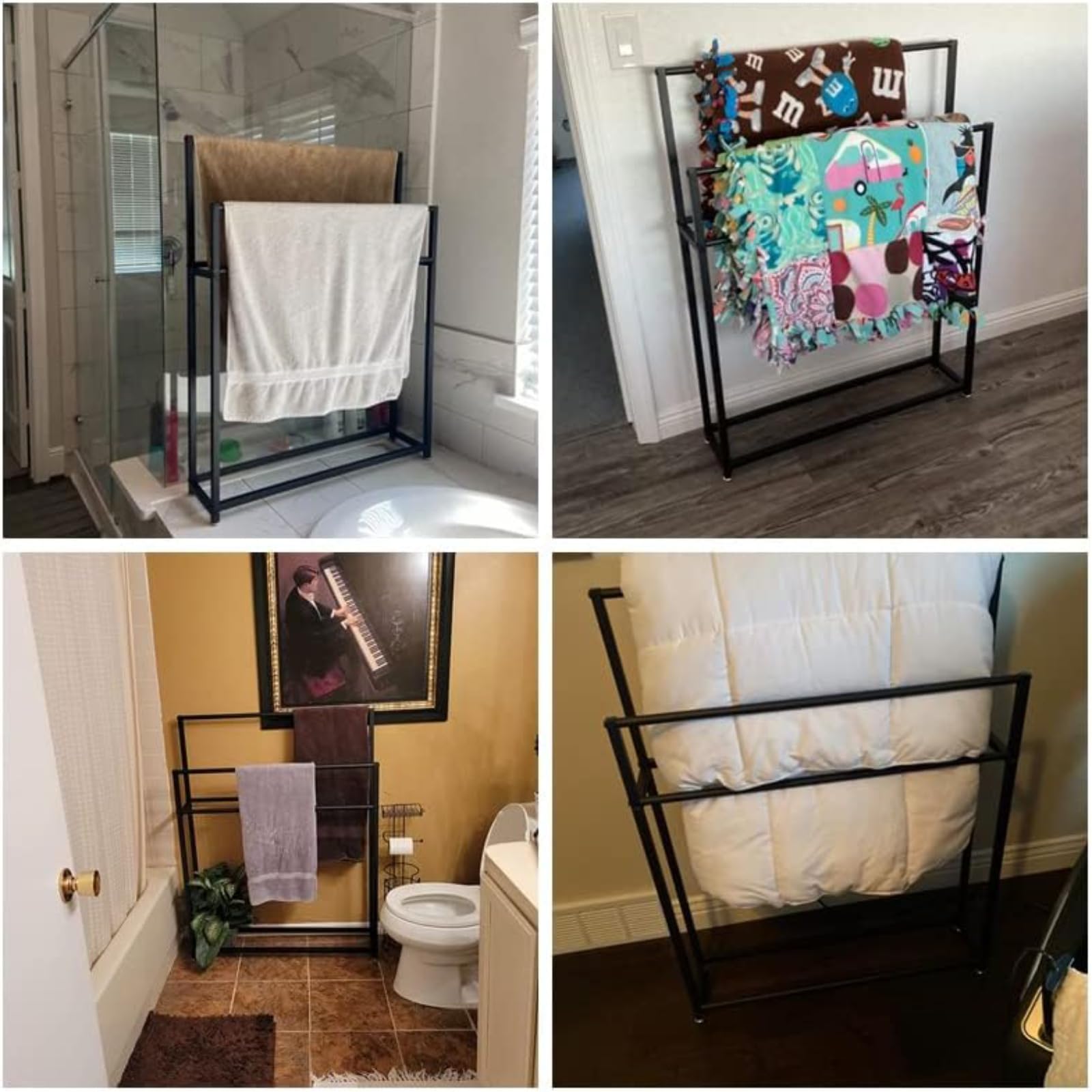 Porta asciugamani per piscina e spa, portasciugamani da pavimento indipendente, 2 ripiani, in metallo nero, porta asciugamani da bagno, per piscina, hotel, ufficio e casa, nero, 85 x 20 x 110 cm