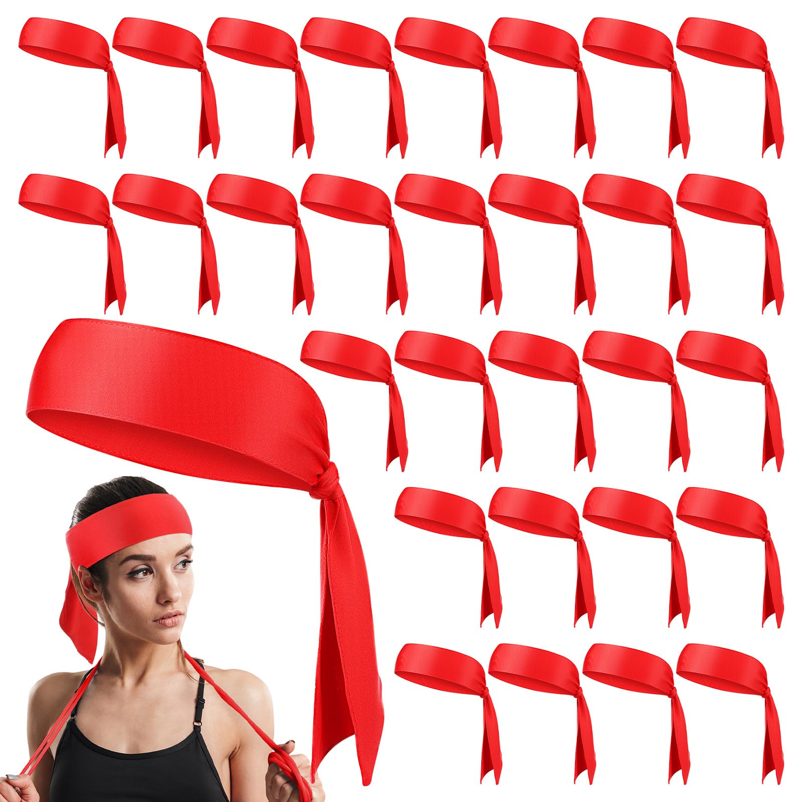 Hiboom 30 Pack Tie Headband Bulk Sports Tennis Head Tie Ninja Karate Tie Back Athletic Sweatbands Adjustable Hair Bands for Women Men Basketball, Football, Soccer, Running, Yoga Workout