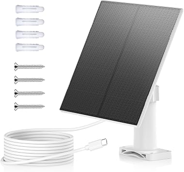 MUBILIFE 5W Solar Panel for Security Camera Wireless Outdoor, with Micro USB & Type-C Port, Continuous high-Efficiency Solar Power, IP66 Weatherproof, 360 Adjustable Bracket, 10ft Cable