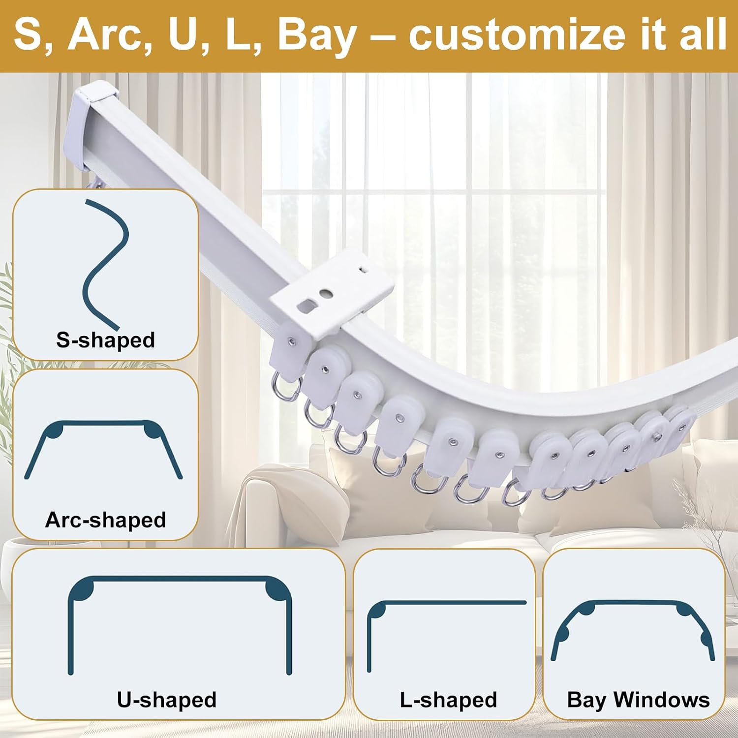 Ceiling Curtain Track, Heavy Duty Flexible Curtain Tracks Rods System, Aluminum Bendable Wall/Ceiling Mount Curtain Rail, Ceiling Track Gliders Set for Bay Windows, Room Dividers - 11.8FT(3.6M)