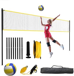 Volleyball Net Set, Adjustable Height Outdoor Training Net, Durable Training Equipment with Carry Bag, Easy Setup for Indoor Outdoor Beach Backyard, 32FT, 8x11 FT, 12FT