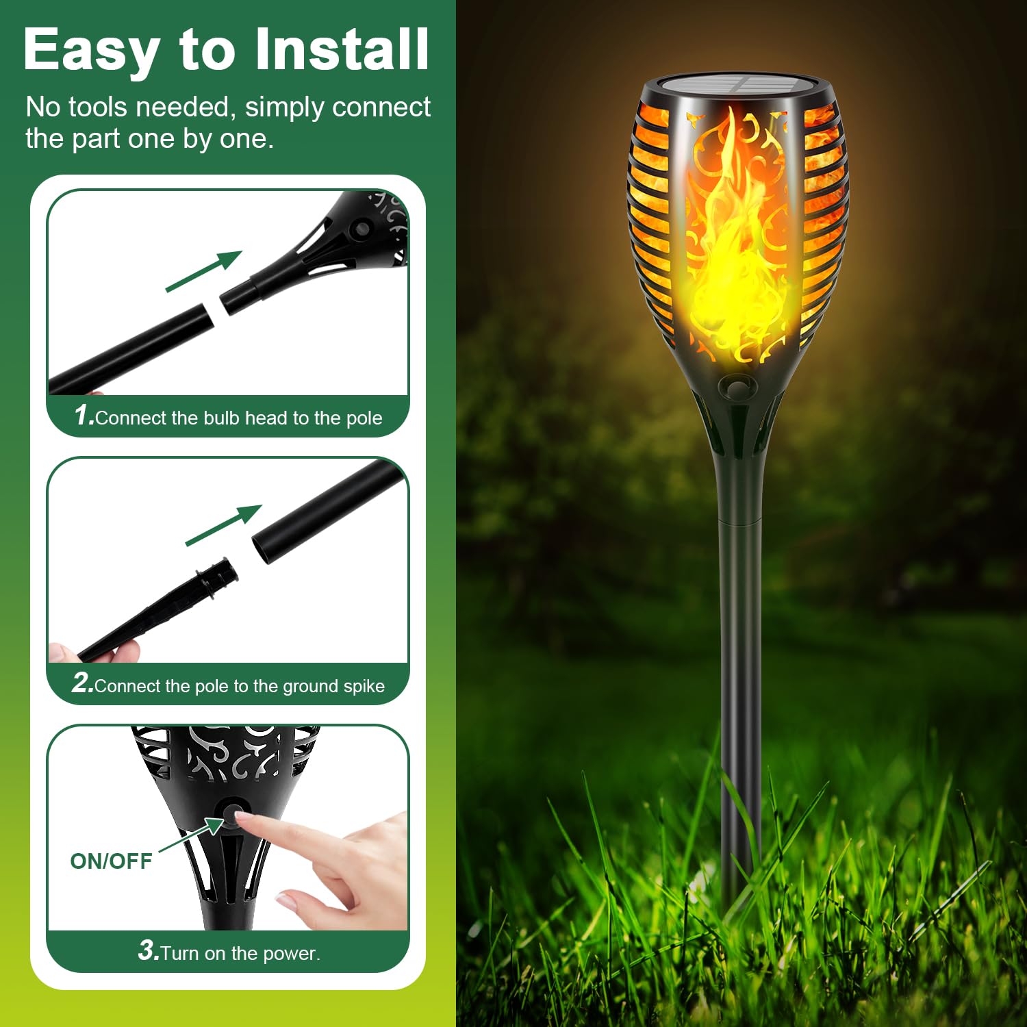 Verbesserte größere Solarleuchten für den Außenbereich – 6 Stück 51 LED-Solar-Fackeln mit flackernder Flamme für Gartendekoration, Höhere 58,4 cm Hofbeleuchtung, wasserdichte Tiki-Fackeln