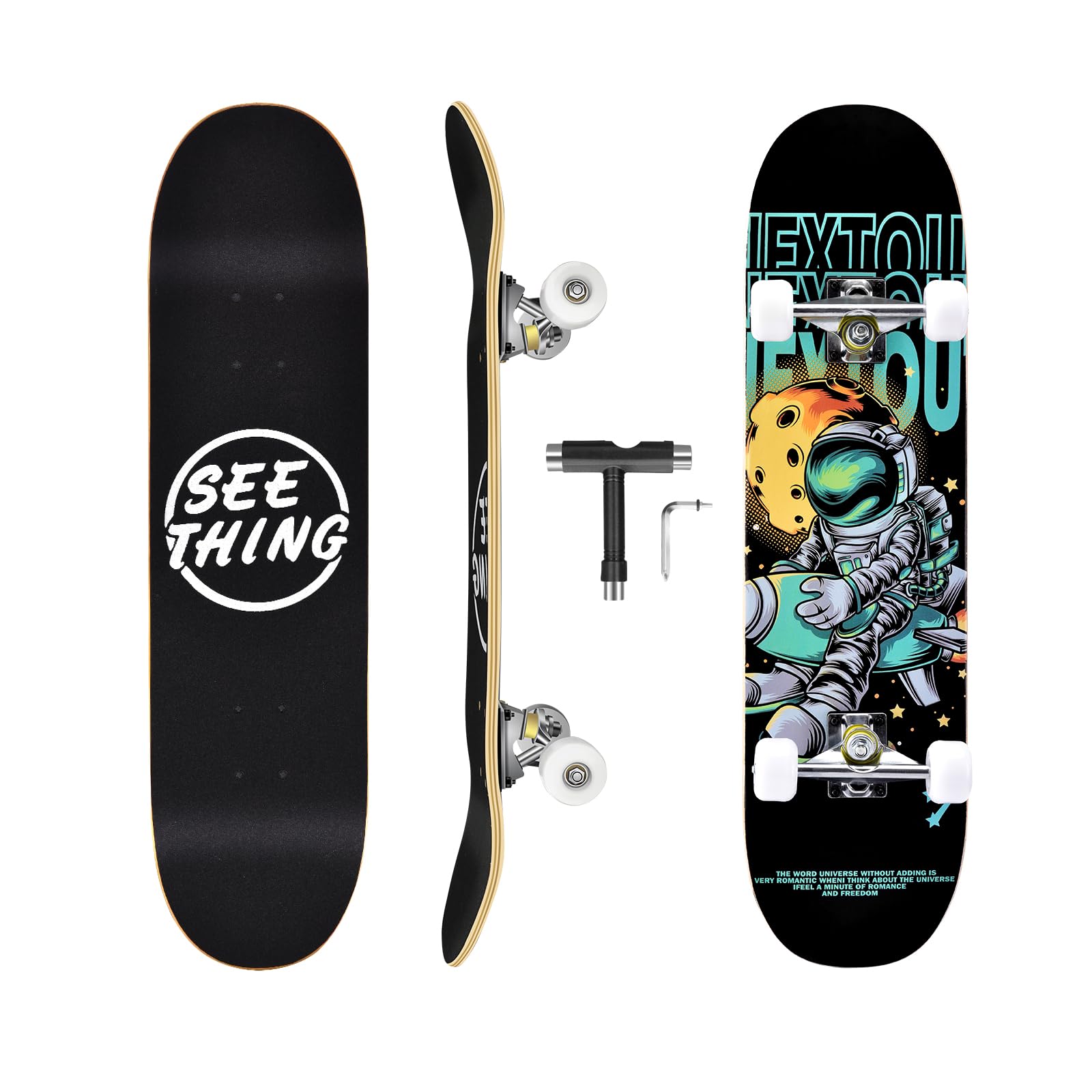 seething 31" Standard Skateboards with Pro Trucks,7 Layer Canadian Maple Double Kick Concave Standard, Ideal for All Experience Levels with Multifunction Skate T-Tool