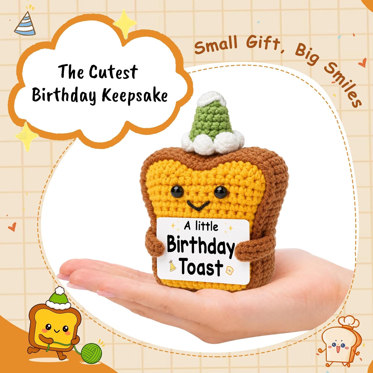 Birthady Gift for Her Him Crochet Toast A Little Birthday Toast Unique Birthday Gift Ideas for Coworker Friend Sister Inspirational Office Decoration Positive Desk Accessory Sentiment Keepsake