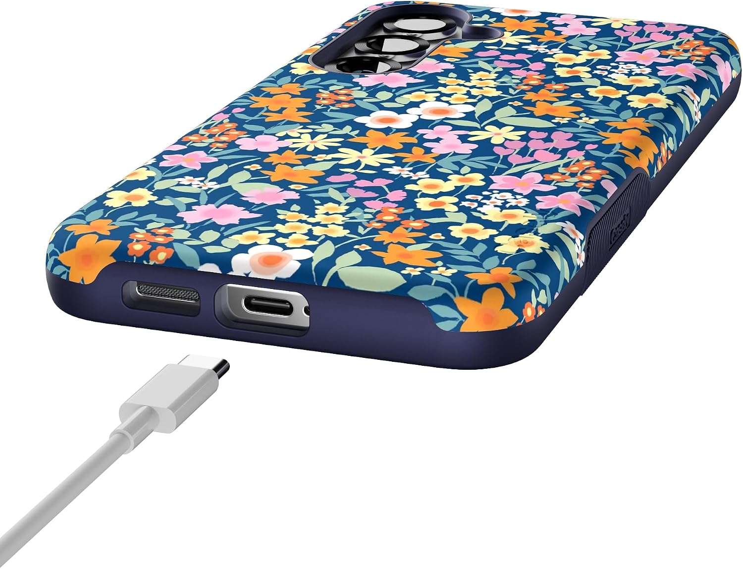 Casely Galaxy S25 Plus Case | Full Bloom | Navy Floral | Bold Protective Design | Compatible with MagSafe