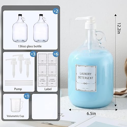 Miniatura 5 de 2 dispensadores de detergente líquido de vidrio para ropa, dispensador de botellas de bomba de vidrio de 1 galón, dispensador de detergente para