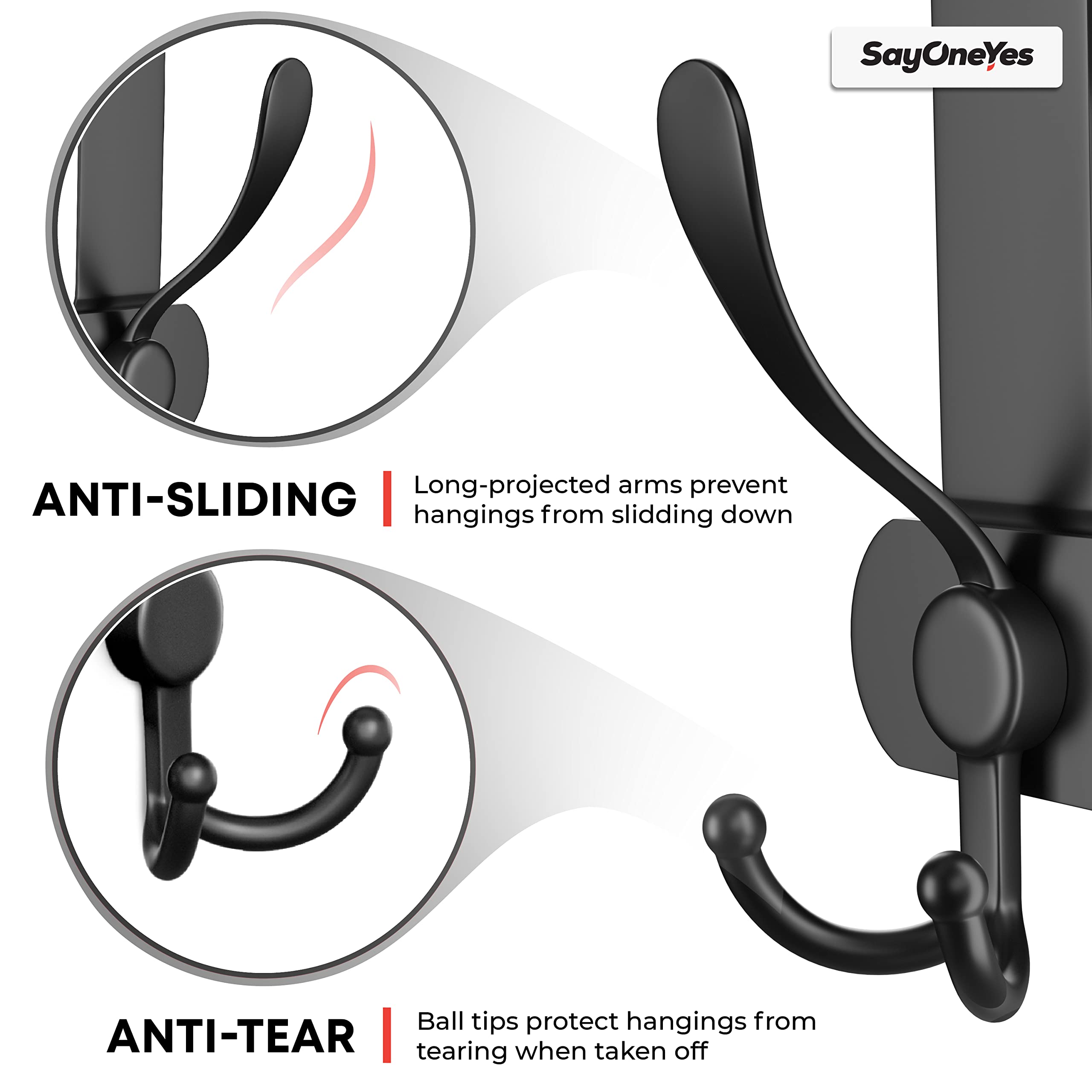 SAYONEYES Over The Door Hooks for Hanging, Heavy Duty SUS304 Stainless Steel 5 Triple Hooks Behind The Door Coat Hanger - Image 3