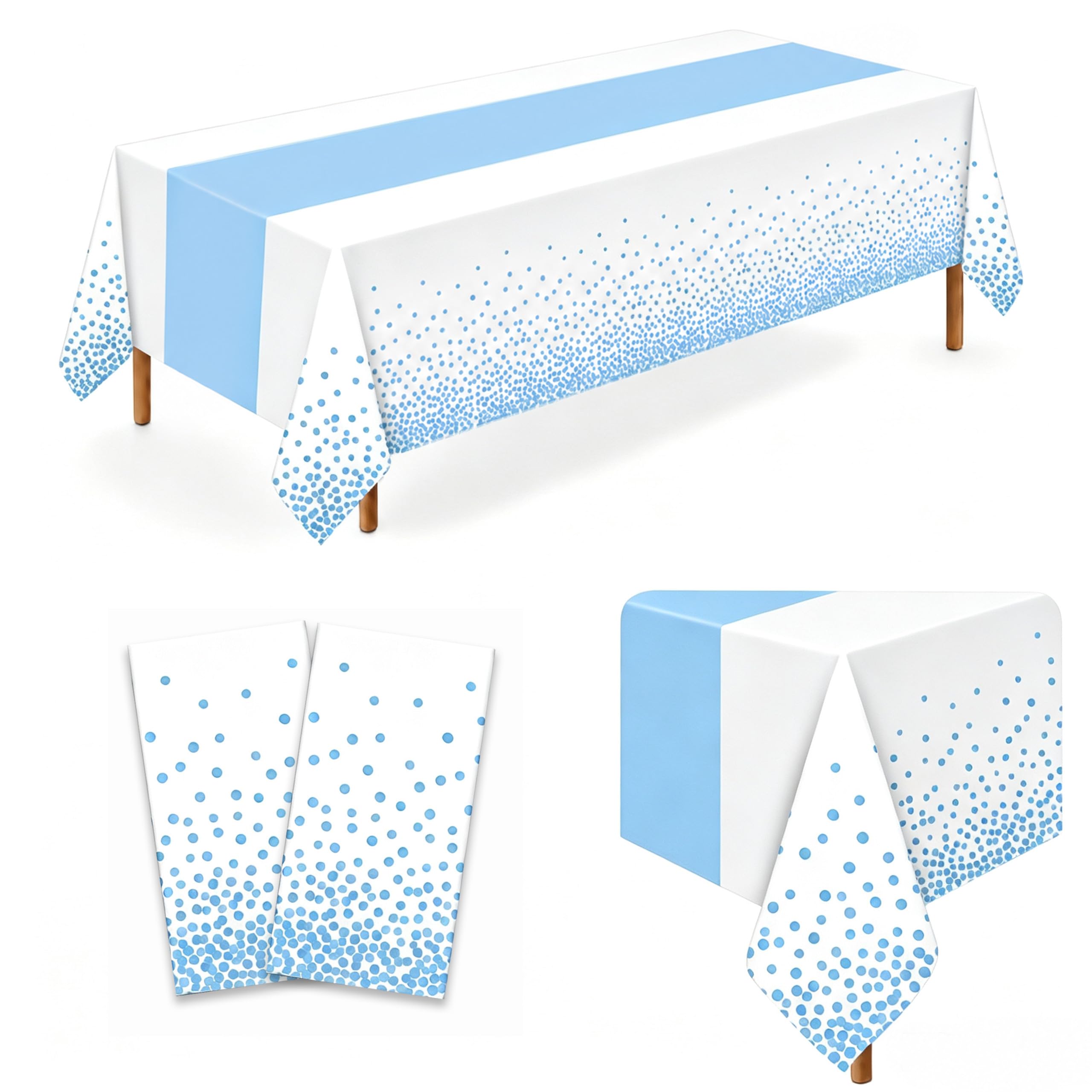 2 Pack White Light Blue Tablecloths, 54 x 108 Inch Rectangle Covers