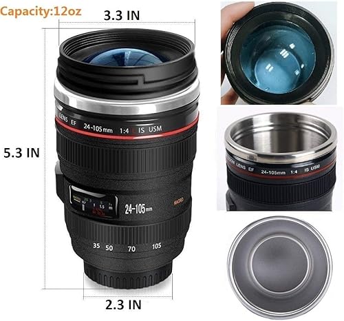 Miniatura 3 de POXIWIN - Taza de café con lente de cámara viene con una cuchara de notas musicales tazas de lente de cámara de acero inoxidable para amantes de la