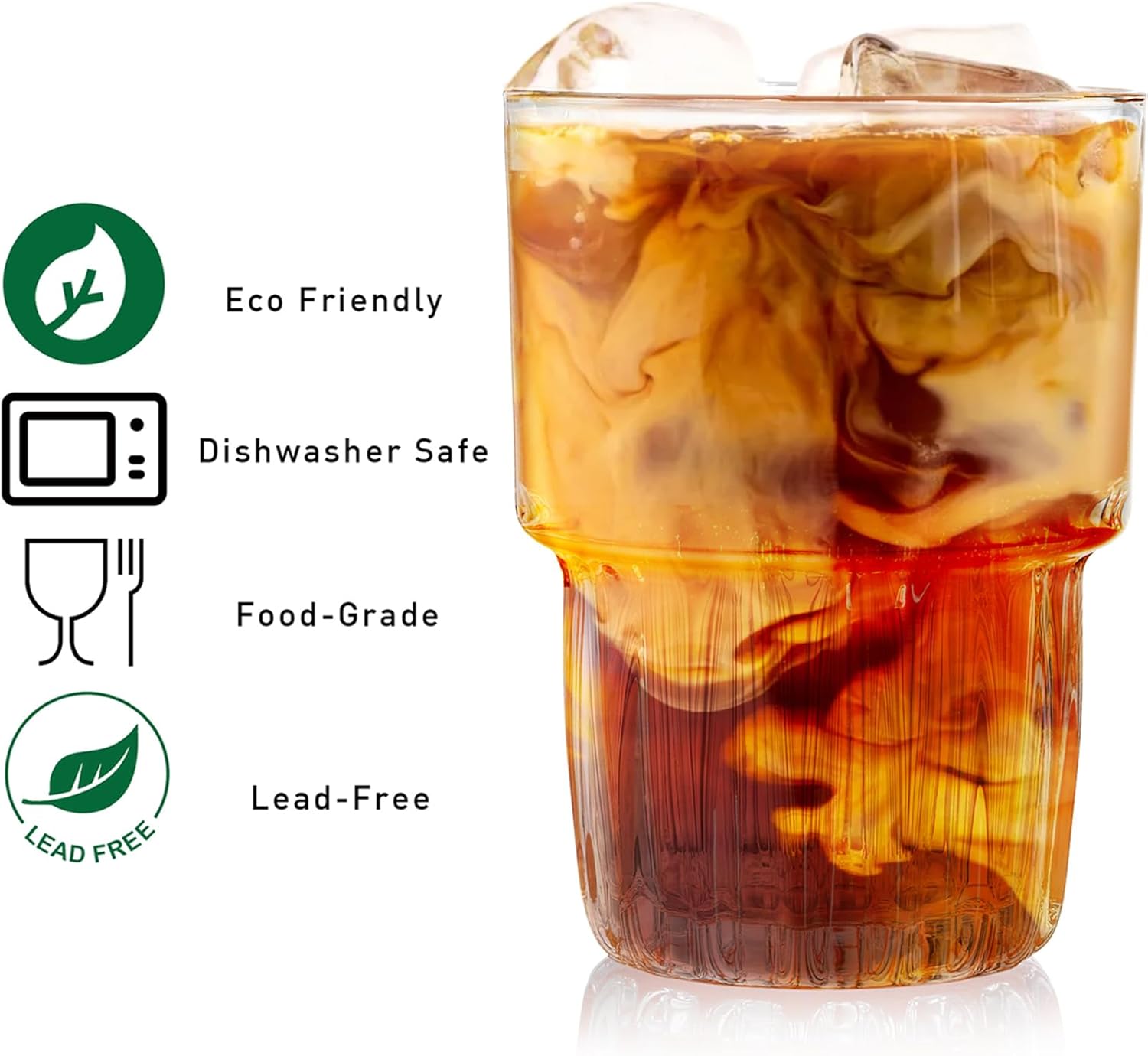 DEAYOU 6 Pack Drinking Glasses Set, 11 OZ Clear Striped Iced Tea Water Glass Cup, Stackable Rocks Glasses, Thick Tempered Glass Tumbler with Heavy Base for Juice, Milk, Cocktail, Spirits, Daily Use - Image 3