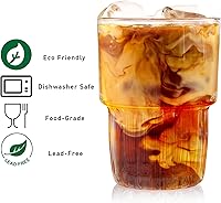 Vista 3 de DEAYOU Juego de 6 vasos para beber, vaso de agua de té helado a rayas transparentes de 11 onzas, vasos de rocas apilables, vaso grueso de vidrio