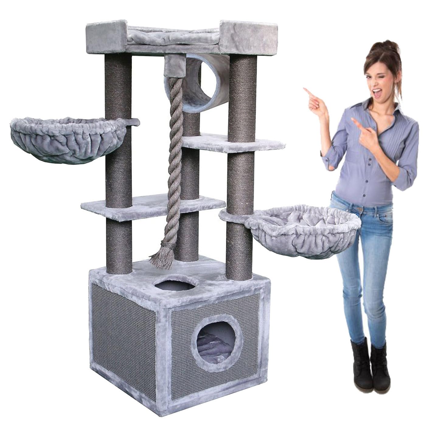Cat Tree for Large Cats with Two Hammocks, Huge Condo and XXL Bed on Top