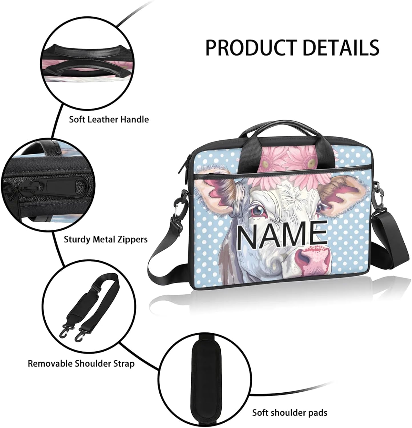 Custom Laptop Bag with Name Personalized 15 Inch Shoulder Computer Bag