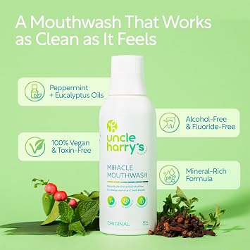 Uncle Harry's Natural Alkalizing Miracle Mouthwash | Adult & Kids Mouthwash for Bad Breath | pH Balanced Oral Care Mouth Wash & Mouth Rinse (8 fl oz)