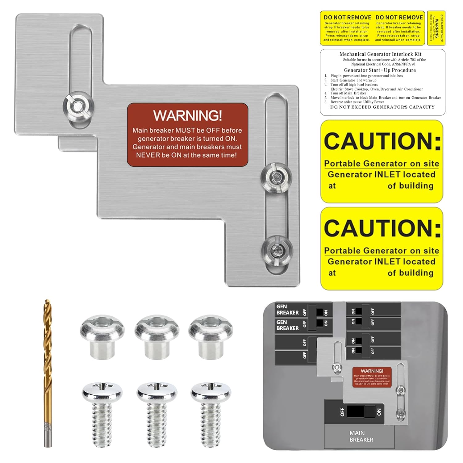 Generator Interlock Kit Compatible with Horizontal Main Cutler Hammer Only CH Series TAN Breaker 150 or 200 amp Panels, 1 1/2 Spacing Between Main and Branch Breaker(EAT-CH200A)