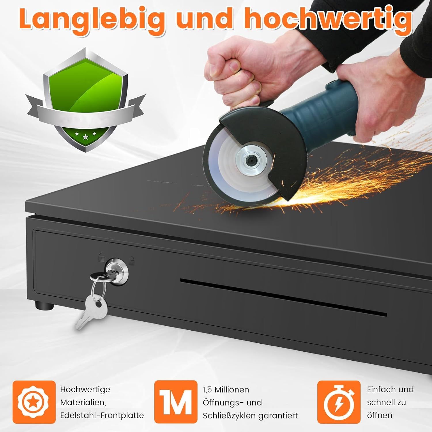 Tiskgg Kassenschublade 37 x 34 x 8 cm, Kasse mit 4 Geldschein- & 5 Münzfächern, Kassenlade Manuell/Elektrisch, mit Schlüssel & RJ11/RJ12 Anschluss für POS System