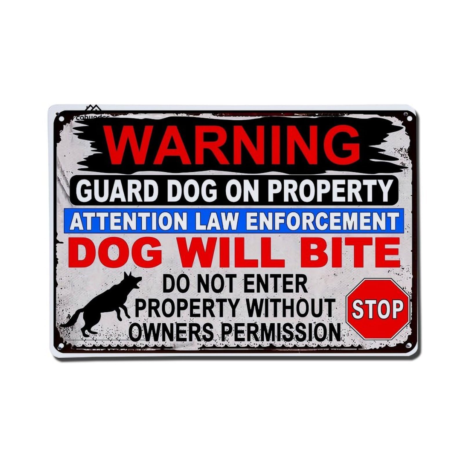 Nestemfo Vintage Warning Guard Dog Sign Tin Sign Metal Sign, Living Room,Bar, Home, Bedroom Wall Decor,Retro Metal Poster 8X12 Inches