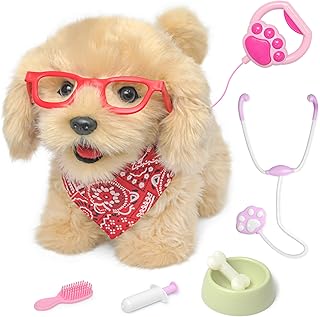 YH YUHUNG Dog Toys for Kids, Interactive Puppy Dog with Lead that Walks and Barks, Realistic Electronic Plush Robot Dog, Grooming Kit, Educational Toy from 3 Years