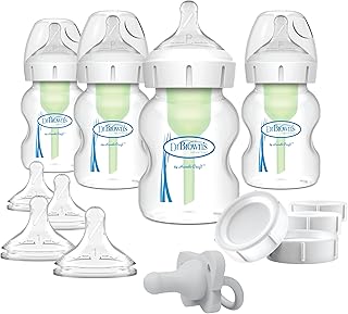 Dr. Brown's Anti-Colic Wide-Neck Feeding Set with Slow Flow Nipples, Travel Caps & Silicone Pacifier