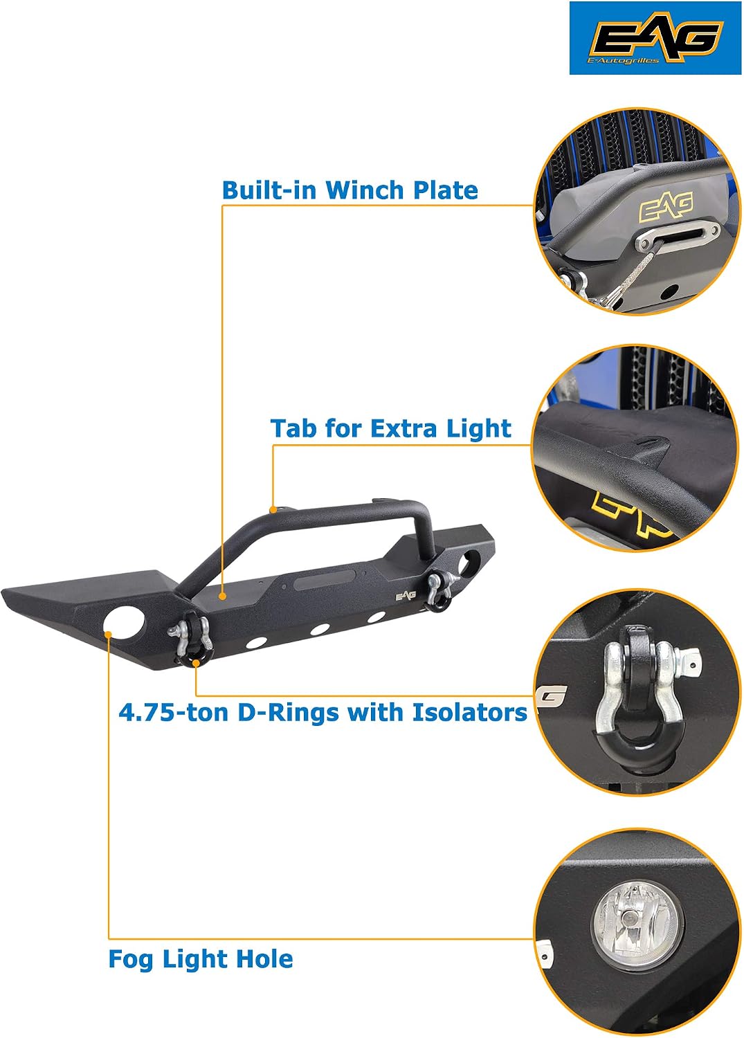Front Bumper with Fog Light Hole Fit 07-22 Wrangler JK/JL 2020-2022 JT