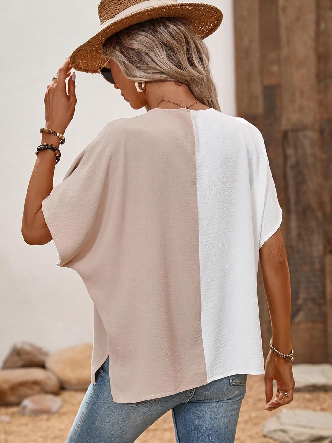 Women's Classic-Fit Shirt Batwing Sleeve O-ring Blouse