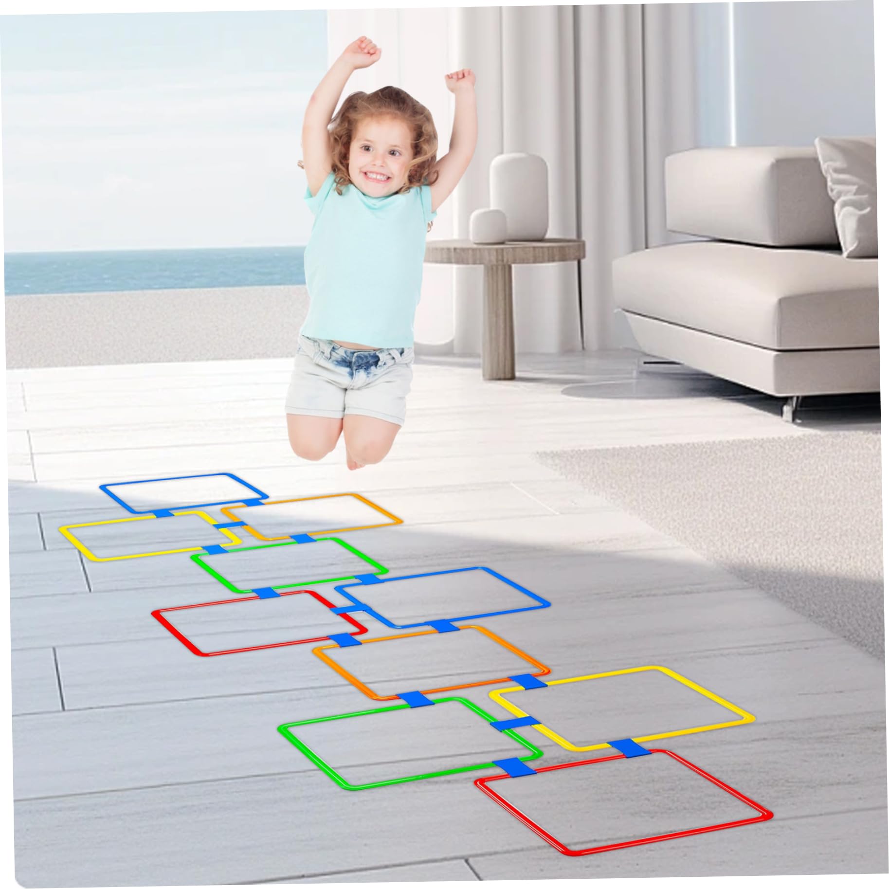 Jorzer Jeu de marelle, 10 Anneaux carrés de 15 Pouces, Anneaux d'agilité Multicolores, Parcours d'obstacles Amusant, équipement Jeu 'extérieur pour Enfants, Jouets