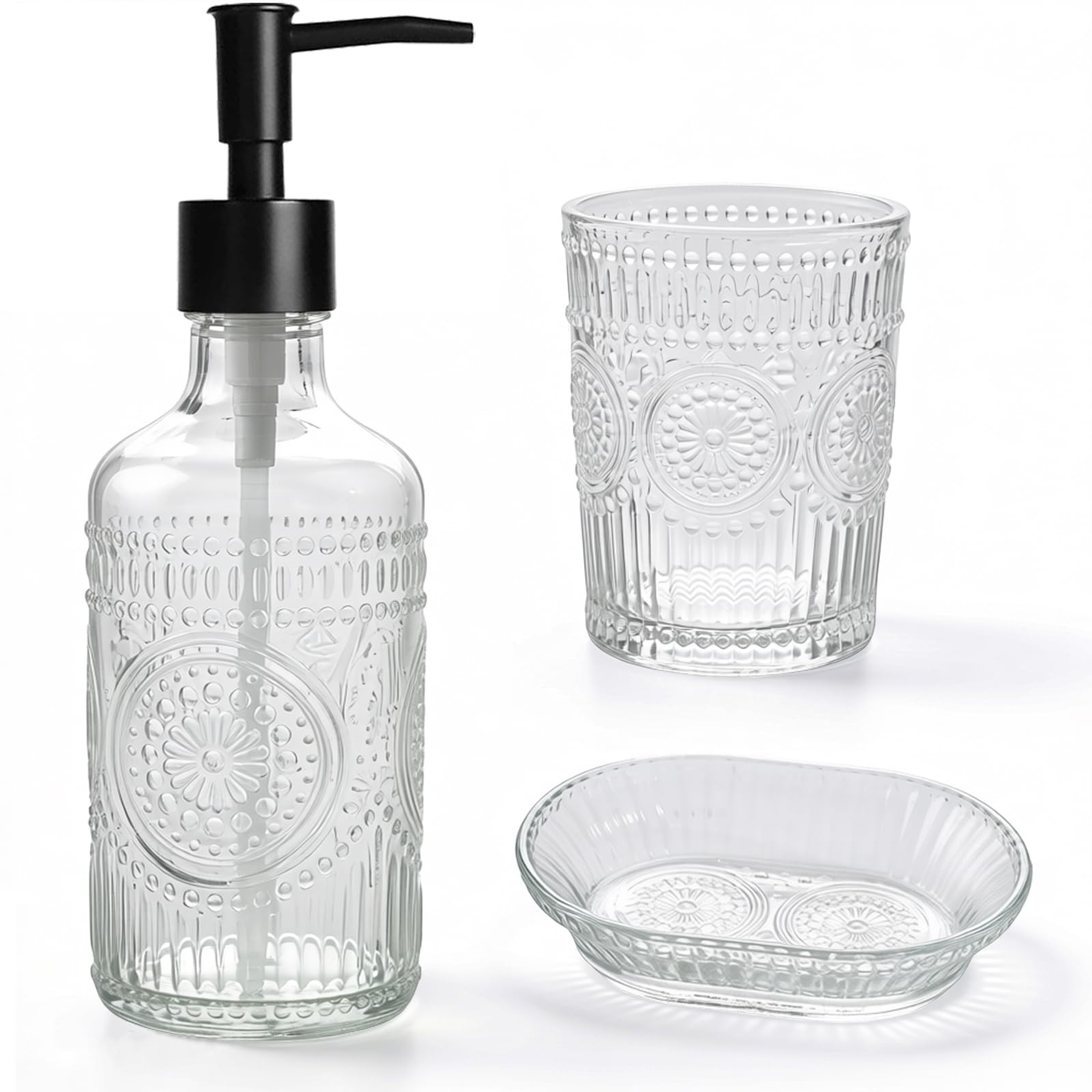 Accessoires de salle de bain en verre transparent avec distributeur savon 500ml