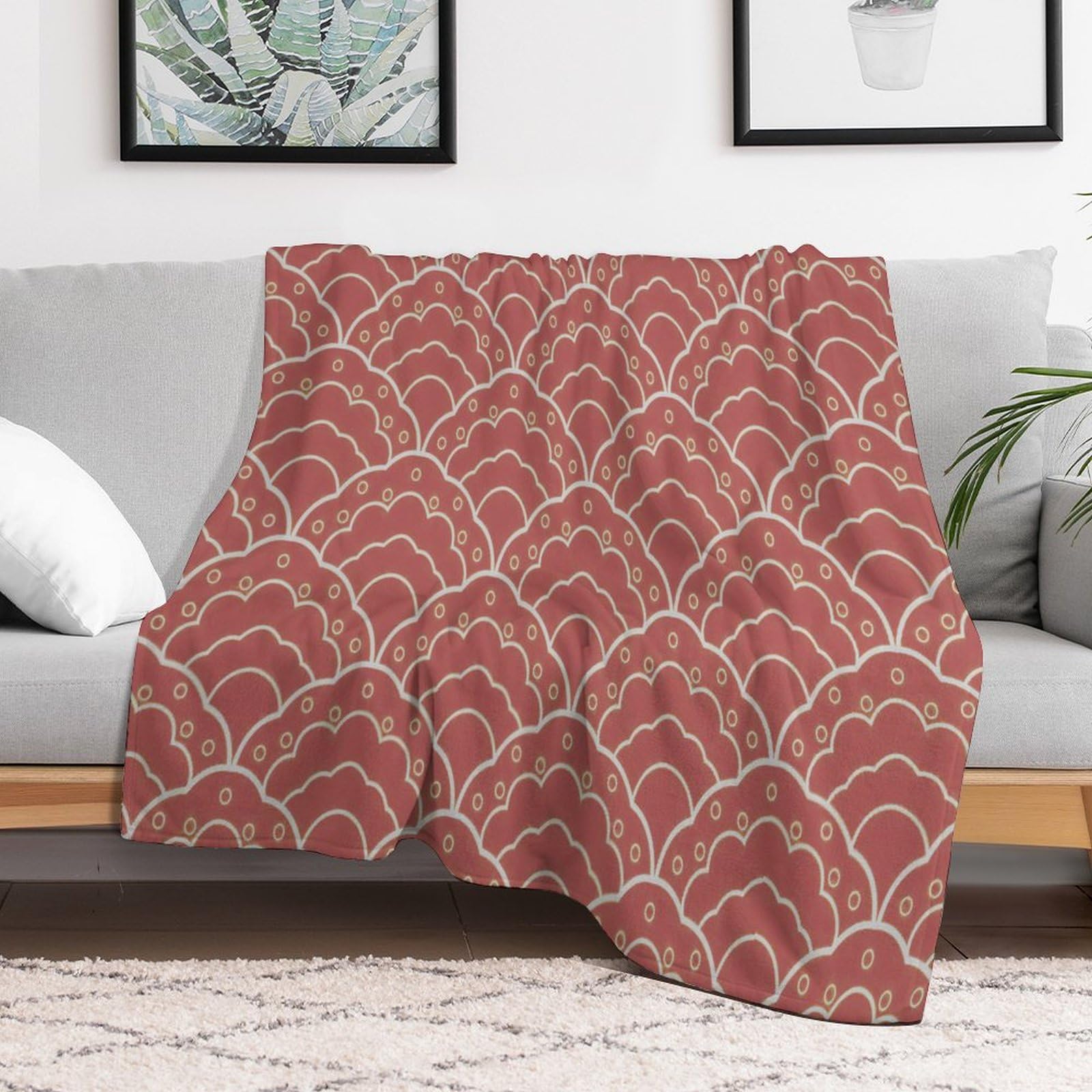 Couverture polaire 152x203 cm à rayures géométriques et design bohème