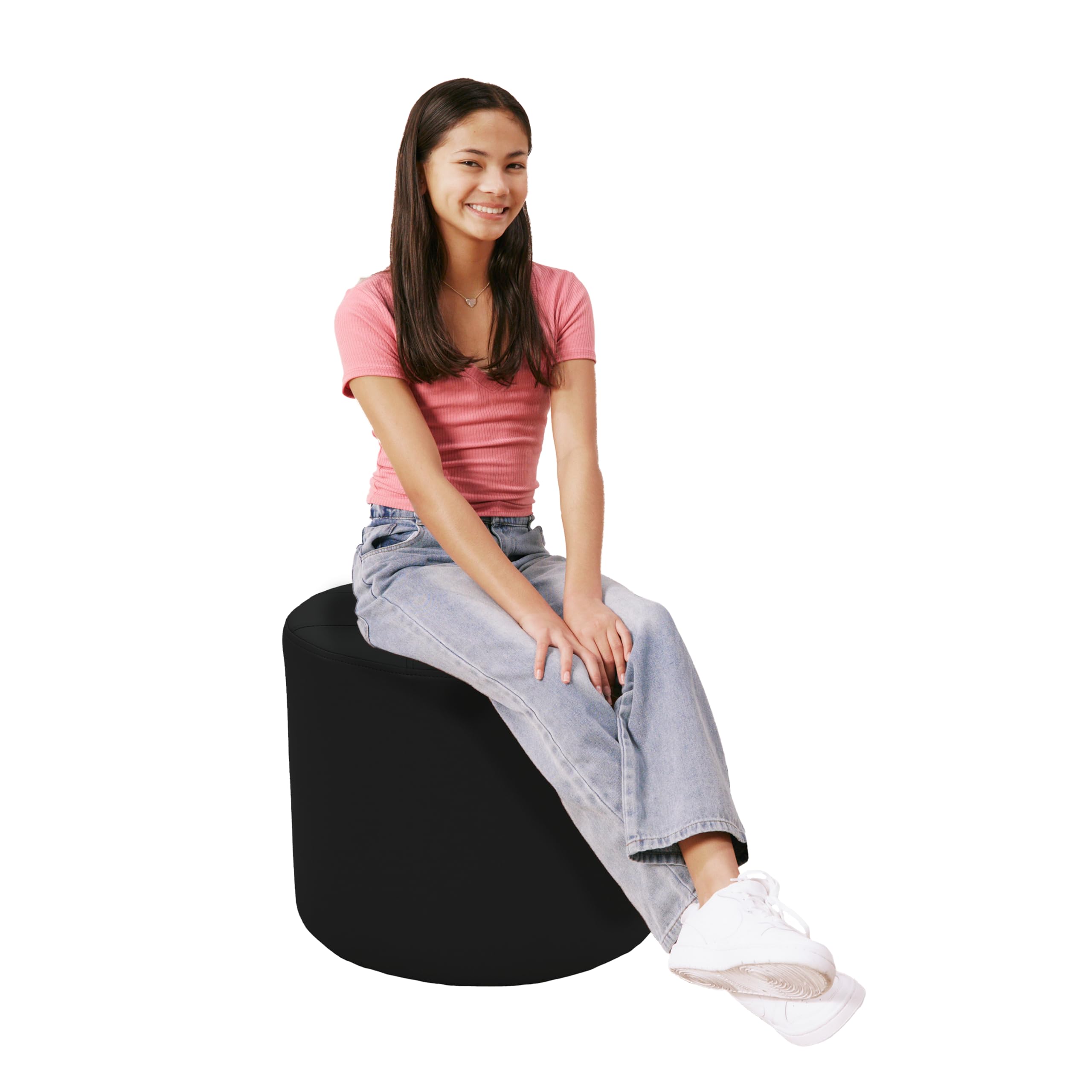 Factory Direct Partners Tufted Round Accent Ottoman Hand Upholstered Commercial-Grade Furniture for Lobby, Office, Library, Classroom or Home Seating,