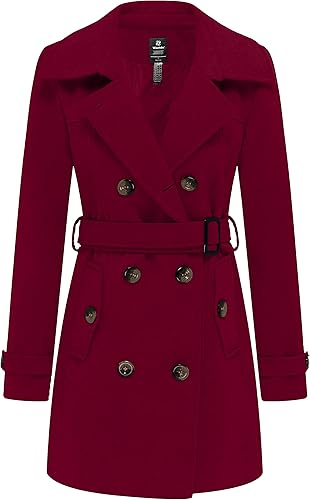 wantdo - Piloto estilo marinero con doble botonadura para mujer, abrigo de invierno de longitud media con cinturón