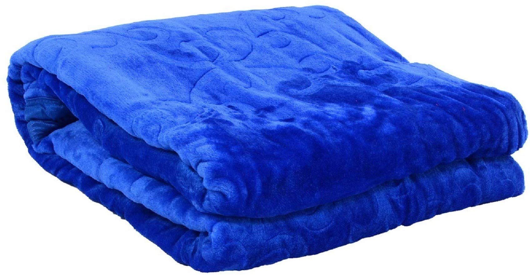 CHANGERS Embossed Blankets,Quilt,duvets,dohar Solid Colour Ultra Soft Floral Double Bed Heavy Mink Winter Blanket (Blue)-image-36