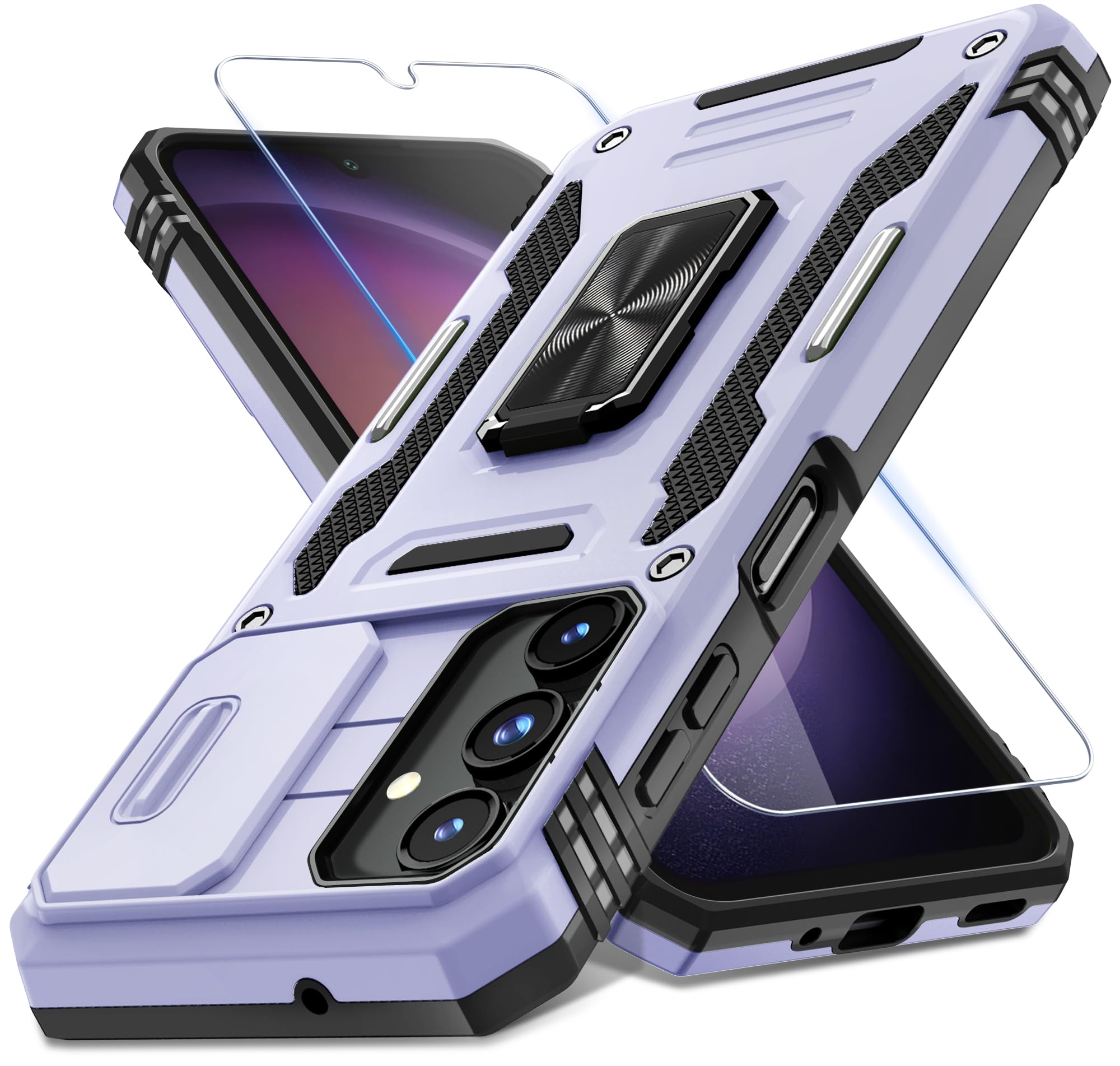 DEERLAMN Case for Samsung Galaxy A16 5G with Slide Camera Cover+Screen Protector (1 Pack), Rotated Ring Kickstand Military Grade Shockproof Protective