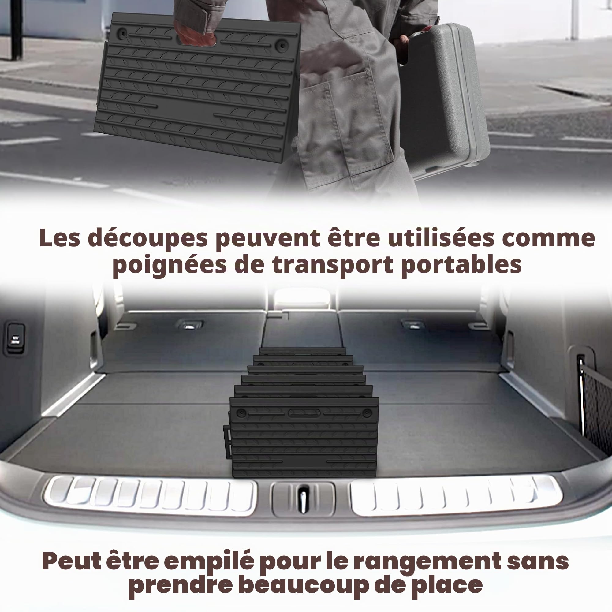 UISEBRT Lot de 2 rampes de trottoir en caoutchouc pour bordures, allées, garages, rampes de seuil de porte robustes, avec fonction portable, antidérapantes et résistantes aux intempéries, noir, 53 x
