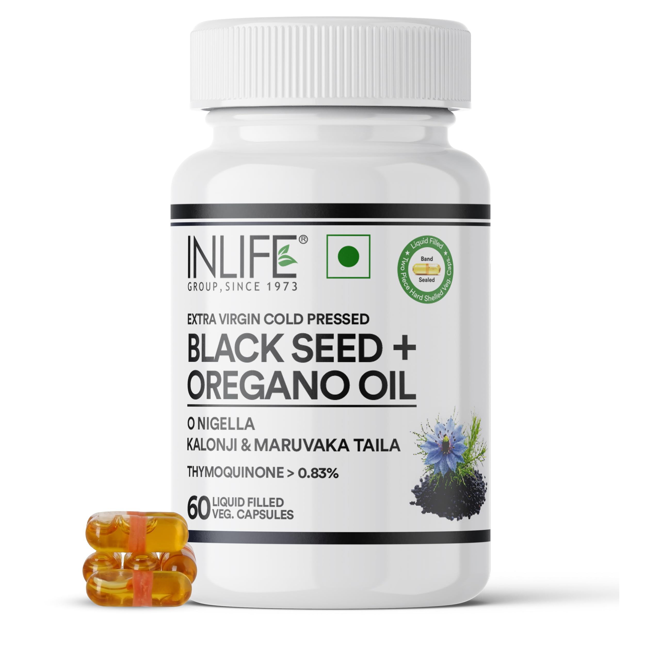 INLIFE Black Seed Oil (480 mg) & Oregano Oil (20 mg, 50:1) | Extra Virgin Cold Pressed | O Nigella, Kalonji & Maruvaka Taila | 60 Liquid Filled Veg Capsules-image-4
