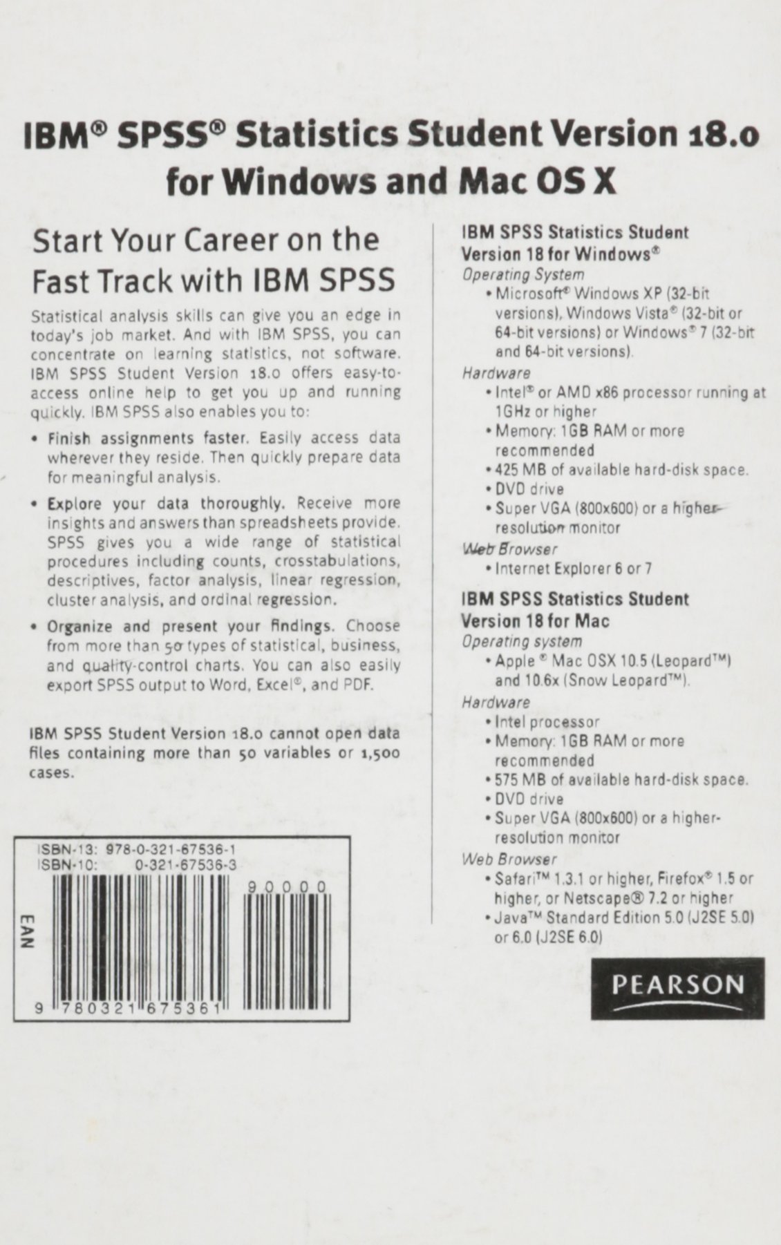 IBM® SPSS® Statistics Student Version 18.0 for Windows and Mac OS X - VALUEPACK