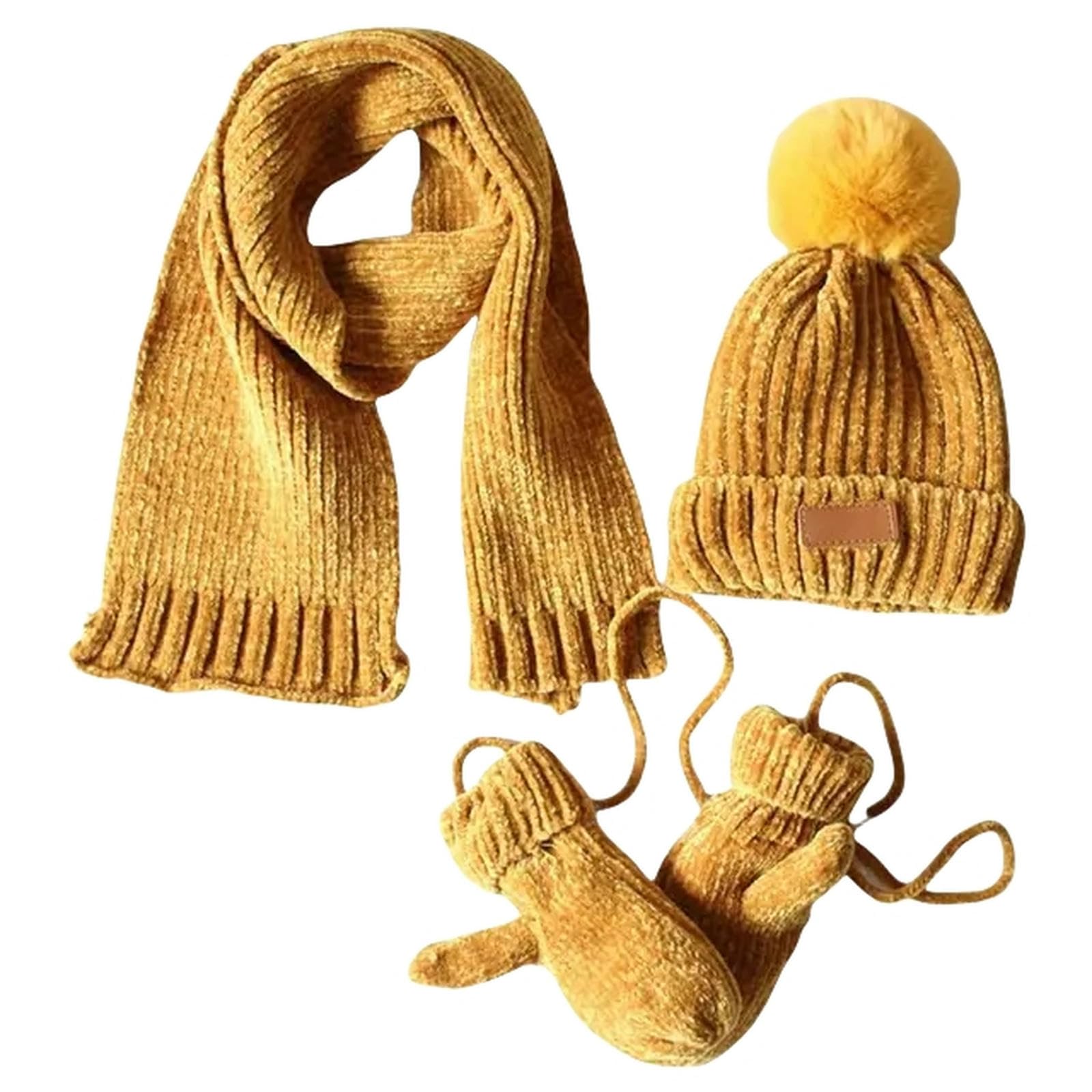 Zonto wintermütze Kinder 3 In 1 Kinder Winter Gestrickte Warme Pom Pom Beanie Hut Schal Handschuhe Set