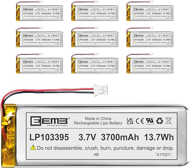 10 X EEMB 3.7V 3700mAh 103395 akumulator Lipo Akumulator litowy polimerowy ze złączem JST - Upewnij się, że polaryzacja urządzenia pasuje do akumulatora przed zakupem!!!