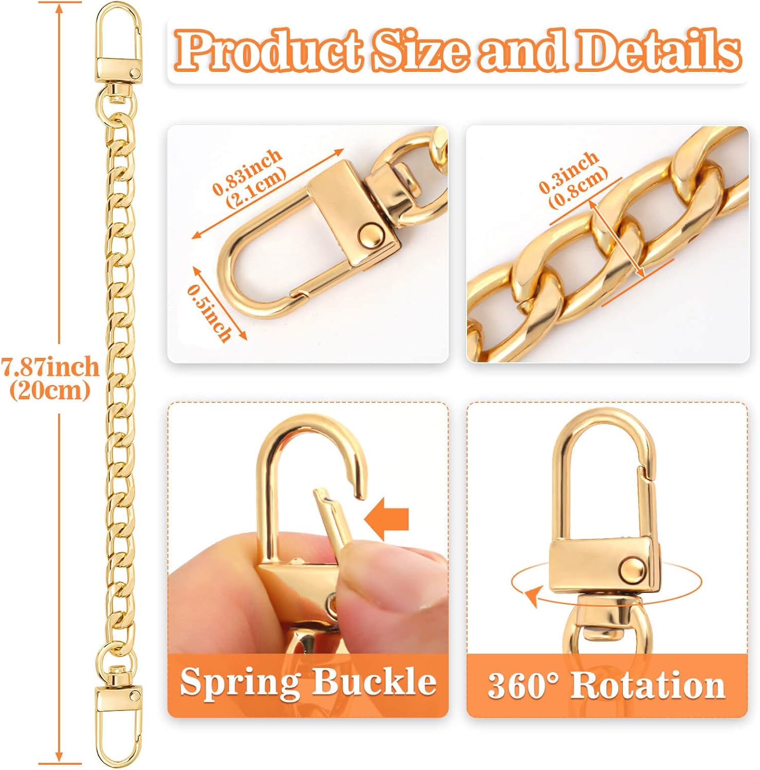 shynek Purse Chains, 2PCS Strap Extender, Gold Belt Chain, Short Chain for Crossbody Bags, Handbags