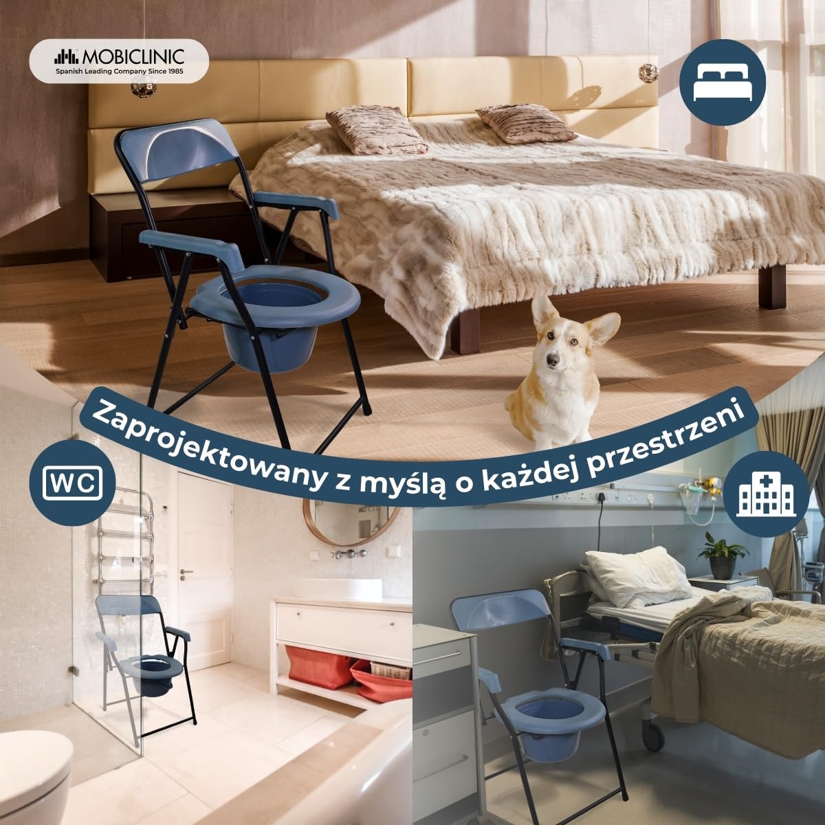 Mobiclinic, Timon, wc lub wc krzesło dla osób niepełnosprawnych, osób starszych, niepełnosprawnych, składany, spoczywa ręka, ergonomiczne siedzenia, Conteras antideslizates