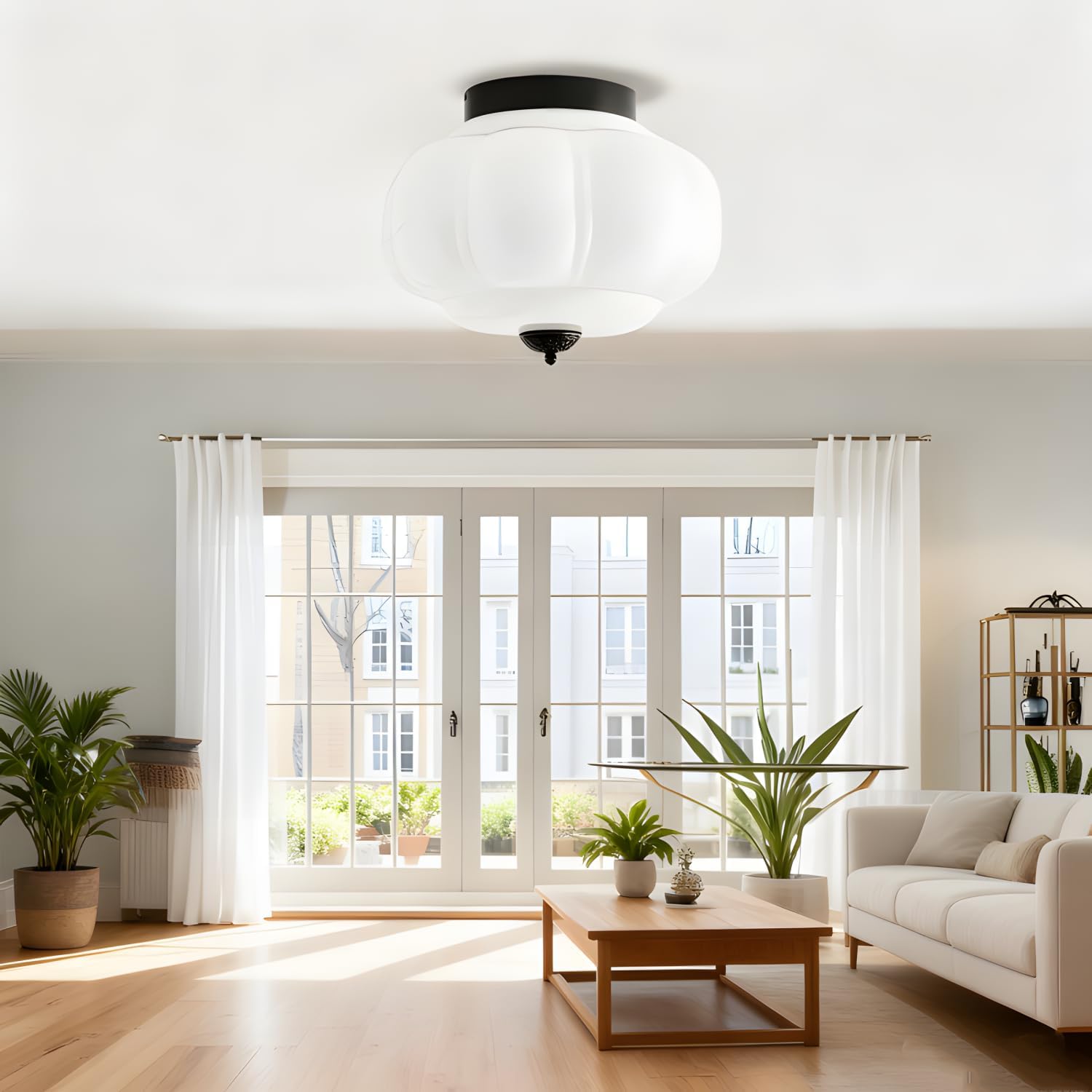 Bofea-Milk Glass Flush Ceiling Light,Modern Schoolhouse Semi-Flush Mount Ceiling Lights,Large Black Flush Mount Ceiling Light,Indoor Vintage Lighting for Living Room Hallway Foyer