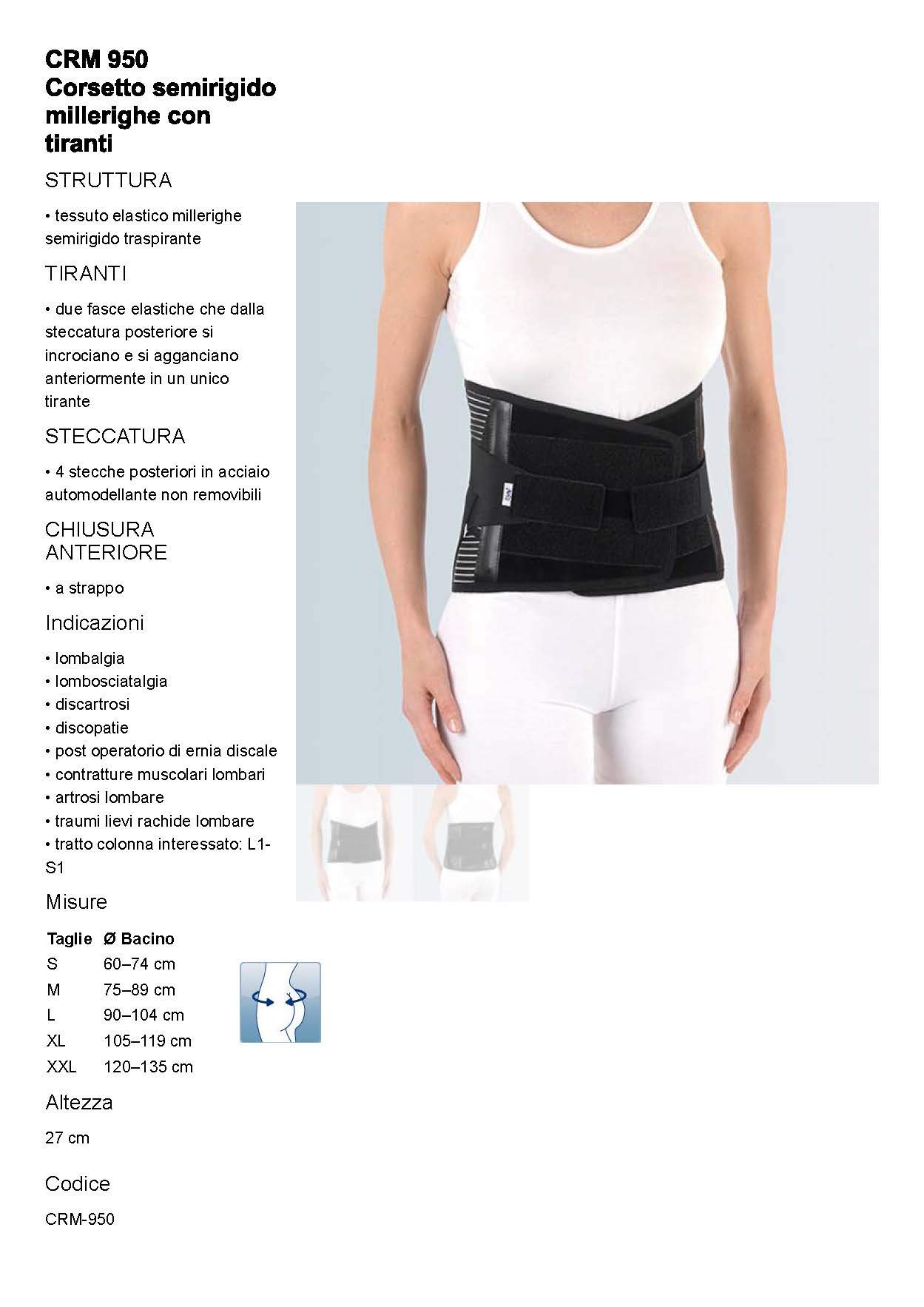 FGP CORSETTO SEMIRIGIDO MILLERIGHE CON TIRANTI CRM-950 - NERO - MIS. EXTRA LARGE (CIRC. BACINO 105-119 cm.) - CONFORME ALLA NORMATIVA CE
