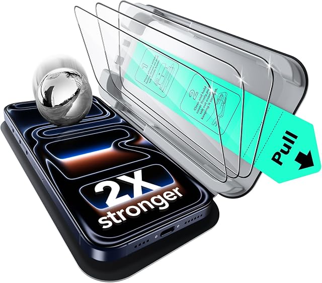 ESR 3 Pack of iPhone 17 Pro Screen Protector, Military-Grade Shatterproof, 9H Hardness, Full Coverage Tempered Glass with Ultra Fit Tray