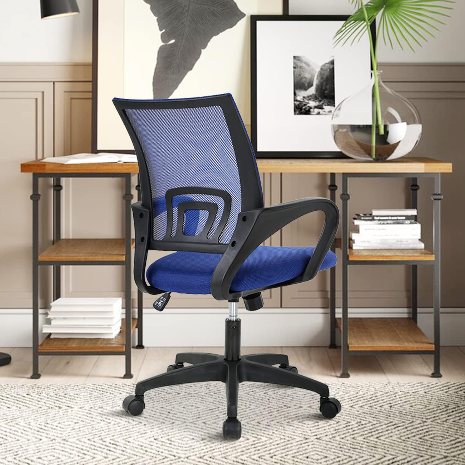 MKDLUFEI Office Chair, Adjustable Ergonomic Computer Task with Lumbar Support Mid Back Mesh Task with Backrest for Home Office Work Student, Adults, Blue