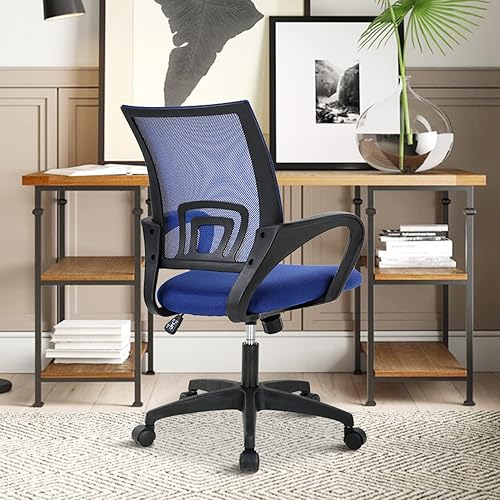 Miniatura 8 de Silla de oficina en casa, silla de escritorio con soporte lumbar y reposabrazos, silla de trabajo ergonómica ajustable con respaldo medio de malla