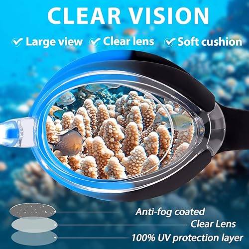 Vista 7 de Keary Paquete de 3-12 lentes de natación para niños, niñas y jóvenes de 3 a 14 años, antiempañamiento, impermeables, antirrayos ultravioleta, visión
