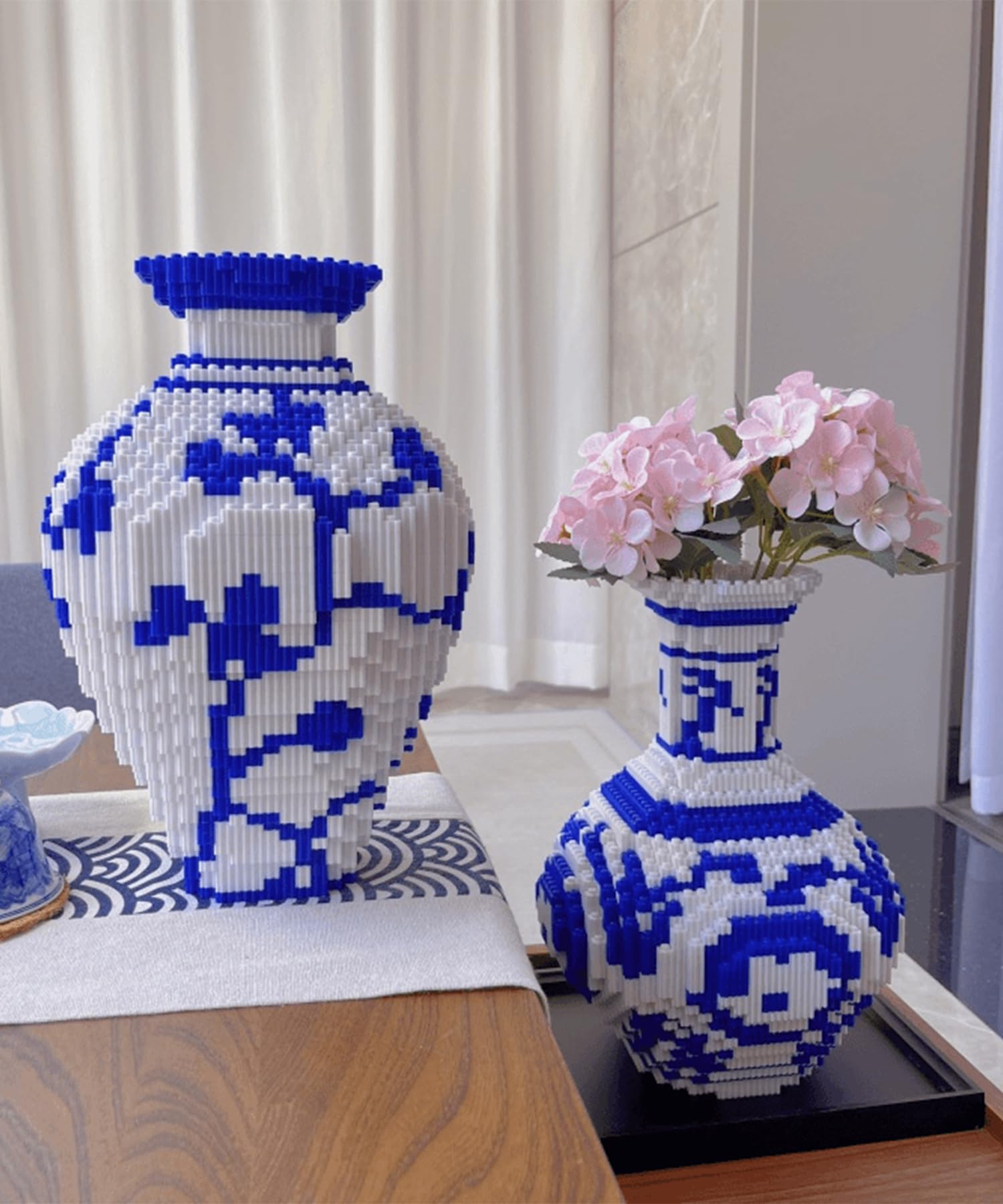 Vase Building Blocks Set, Blue & White Ceramic Style 6400PCS (2 Sets), Compatible for Lego, 7 * 7 * 11″ Creative Flower Building Kit for Home Decor, STEM Birthday Gift for Adults